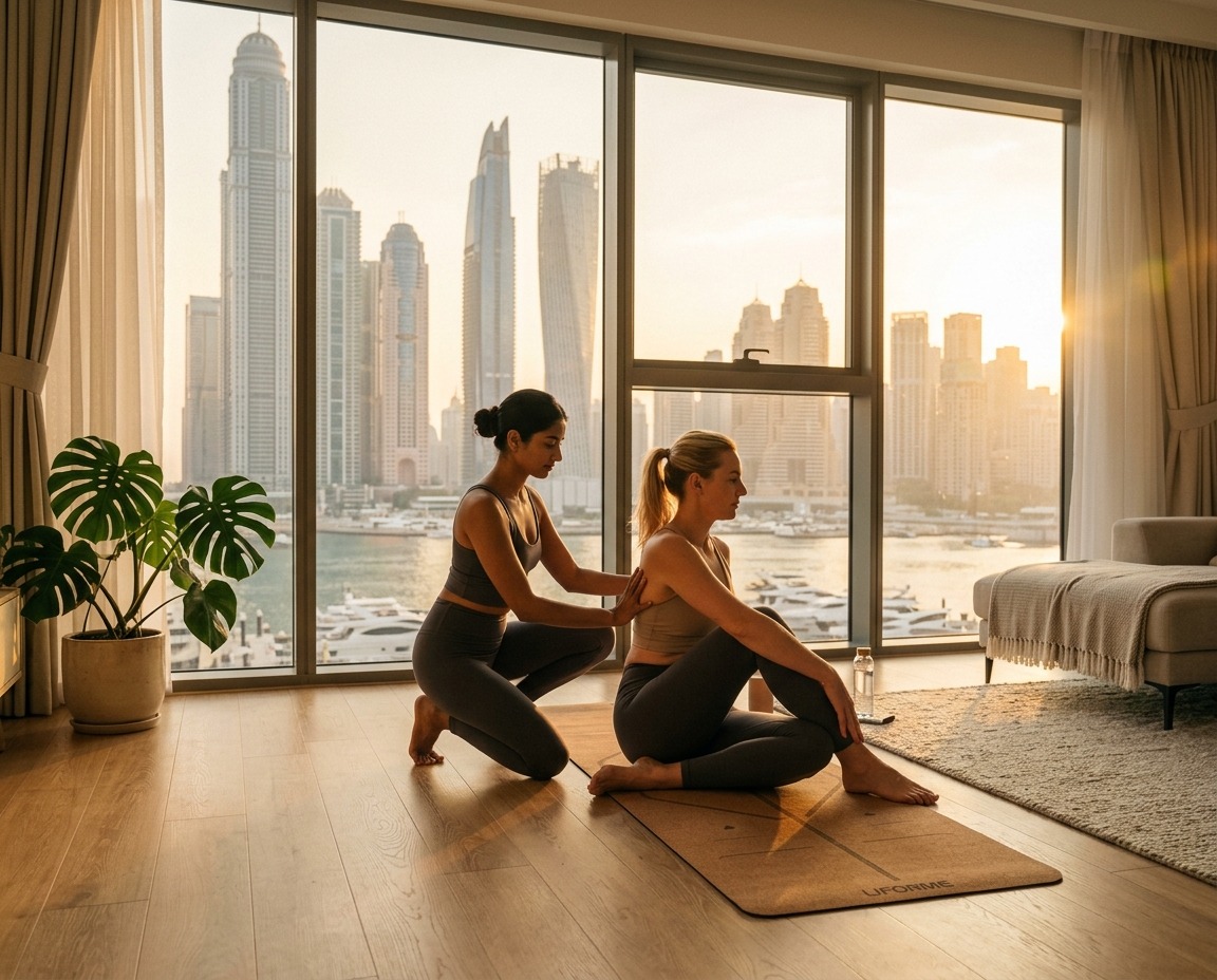 Private yoga training at home Dubai with certified female yoga instructor